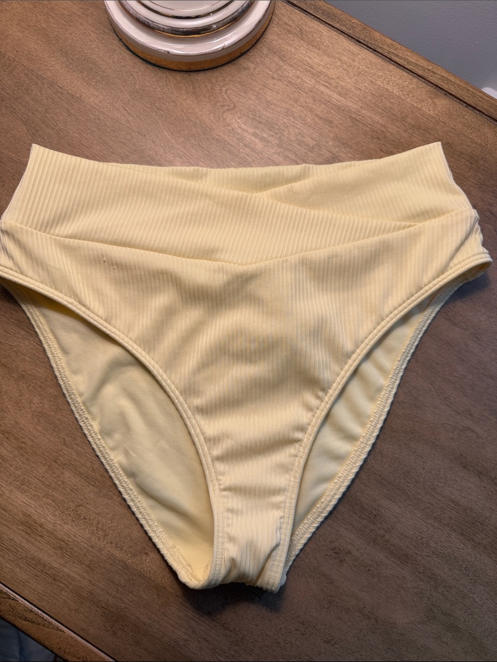 Hollister Ribbed High-Waist Bikini Bottoms in Pale Yellow